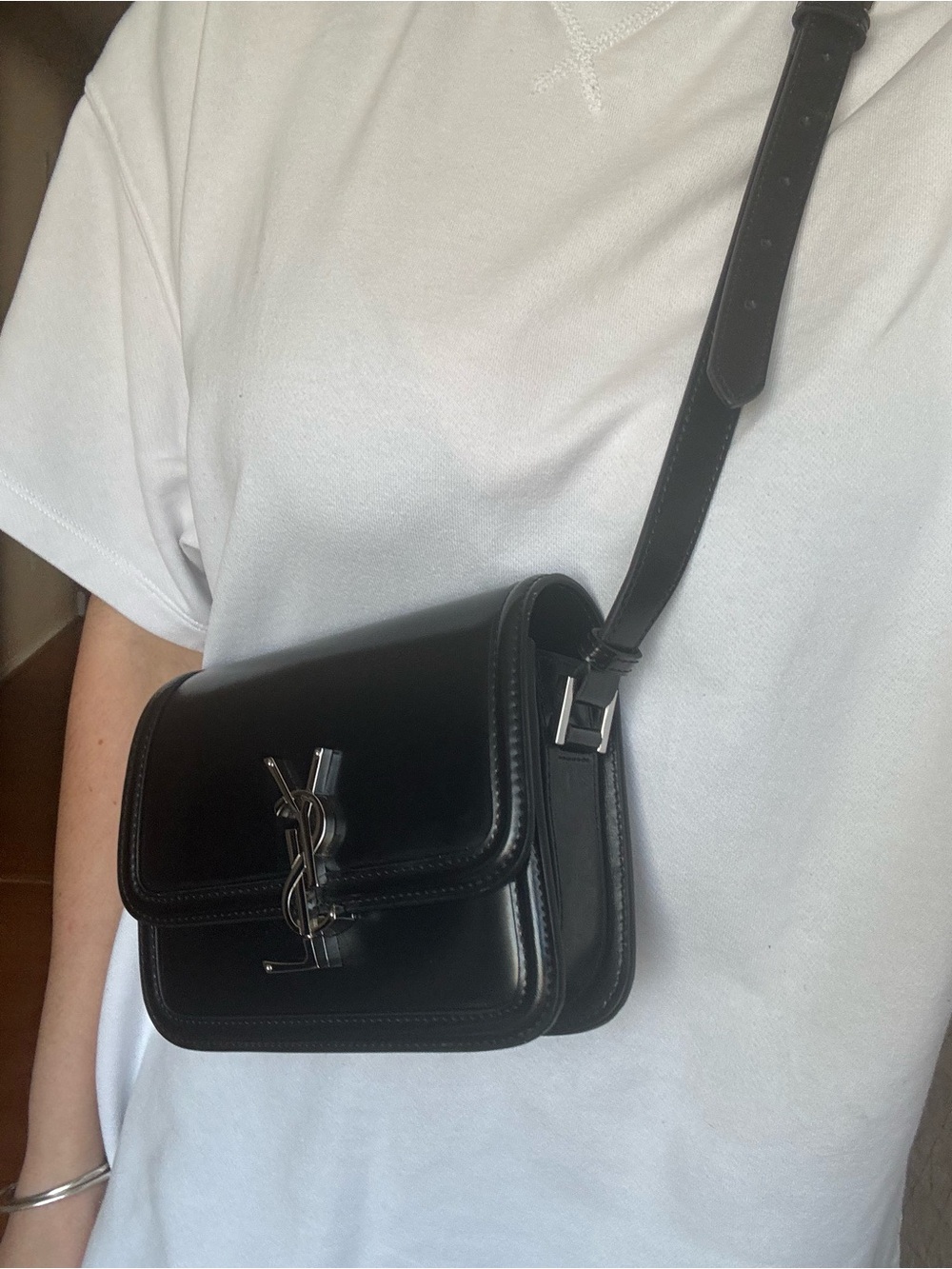 Saint Laurent Black Leather Compact YSL Crossbody Bag